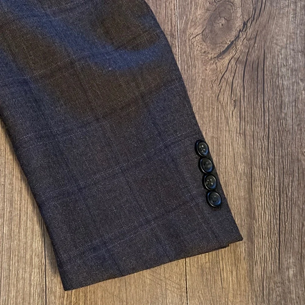Pronto Uomo Platinum‎ Blazer Charcoal Grey Brown Windowpane 100% Wool 48 Long